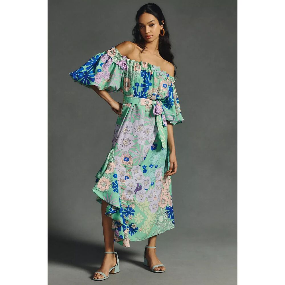 NWT Anthropologie Oopscool Off-The-Shoulder Floral Printed Dress Women's Size XS